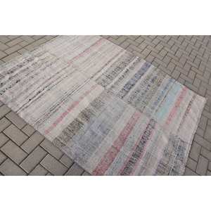 Tapis Turc Vintage Moderne à Rayures Blanches Grande Surface 5.1X6.6 pieds Tapis en Laine pour Salon Couloir Latex Support Lit Utilisation - Product Image 4