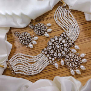 ชุดสร้อยโชคเกอร์แฟชั่นลายอาปาเช่โมติแบบโบราณสำหรับผู้หญิงสร้อยคอประดับลูกปัดมุกแบบดั้งเดิม - Product Image 3