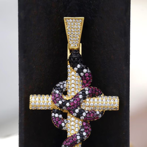 Colgante de cruz de serpiente con incrustaciones de moissanita, estilo hip hop, religioso, de lujo, de plata 925, llamativo, para hombre y mujer - Product Image 2