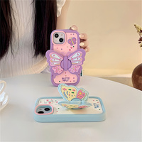 Coque de téléphone Kawaii 3D Papillon Dessin Animé pour iPhone 15 16 17 Pro Max, en Silicone Liquide Souple et Durable, pour Femmes et Filles, Étui Mignon