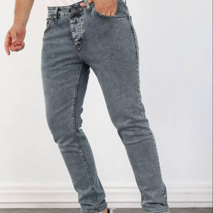 Pantalones vaqueros ajustados de cintura media para hombre, pantalones vaqueros informales elásticos rectos de color lavado, ropa de calle de moda - Product Image 1