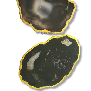 Natural Black Onyx <b>Coaster</b> <b>Gold</b> Trim Electroplated Love Slice Shaped Crystal <b>Coasters</b> Gemstone Type Agate Home Drinks Decoration - Product Image 1