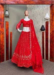 Collection de vêtements de créateur Séquence lourde Travail brodé Georgette Lehengha Choli Set Vêtements traditionnels pour les mariages - Product Image 2