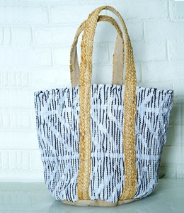 Bolso Tote Bohemio de Yute/Cuero Sólido para Mujer, Verano, Ecológico, Abierto, Hecho a Mano, Playa, Tamaño Personalizado, Uso Diario, Delhi - Product Image 1