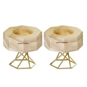 Modern Premium Home Accessories Trending Wooden <b>Candle</b> Holder with Square and Hexagon Shapes Metal Stand for Home Decoration - Product Image 1
