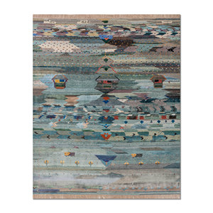 Alfombra Freedom Manchaha de Lana y Seda de Bambú con Patrón Geométrico Azul, Anudada a Mano, para Decoración de Sala de Estar - Les-8384 - Product Image 1