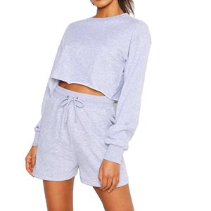 Ensemble deux pièces pour femme : sweat-shirt zippé à manches longues et short en polaire, haut court à manches longues et short - Product Image 4