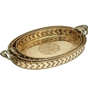 Plateau de service tendance pour la maison, l'hôtel, la cuisine, le restaurant, plateau de service décoratif de couleur or, design moderne, plateau de service ovale en métal - Product Image 2