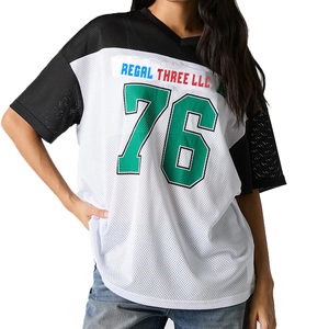 Camiseta de fútbol con cuello en V y estampado personalizado, camiseta de malla a prueba de viento de manga corta, equipo de entrenamiento transpirable de gran tamaño de poliéster 100% - Product Image 1