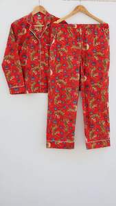 Ensemble de pyjamas en pur coton imprimé tigre Vêtements de nuit de luxe Costume de nuit doux cadeau pour elle-Coton indien - Product Image 5