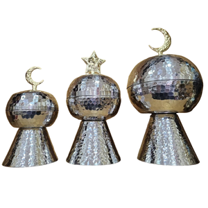 Tazón y plato de fecha hechos a mano de Metal decorativo de Ramadán para servir la tapa del diseño de la luna creciente y la estrella - Product Image 1