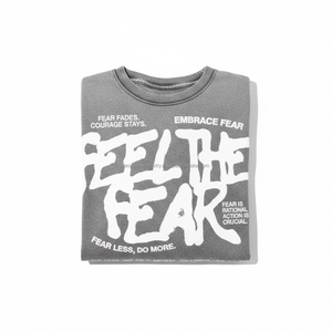 Camiseta Motivacional para Hombre con la Frase "FEEL THE FEAR", Tipografía Audaz, Estilo Urbano, Color Gris, Algodón, Logotipo Personalizado OEM - Product Image 6