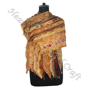 Sari en soie recyclée 15 bandes foulards faits à la main de créateur étole châles SC585 soie fine en gros recyclé Vintage Sari femme écharpe - Product Image 1