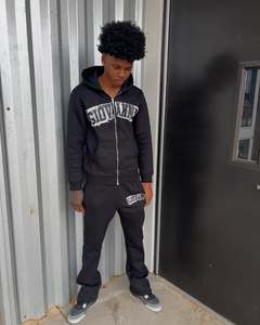 Sweat à capuche zippé personnalisé lavé en détresse Survêtement patchwork lourd Logo brodé délavé - Product Image 5