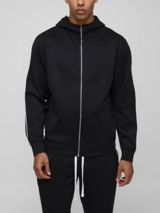 Streetwear personnalisé 100% polyester survêtement homme avec fermeture éclair et passepoil sur le côté, ensemble 2 pièces hip hop anti-froissement et boulochage pour homme - Product Image 6