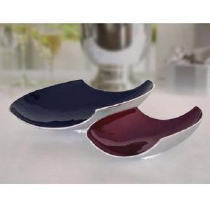 Ensaladera con borde ondulado ovalado ecológico hecha a mano de fábrica directa india, esmalte marrón oscuro rojo azul para acampar, venta de Navidad - Product Image 1