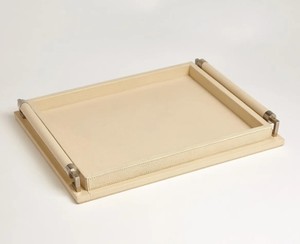 New Design Leather Serving Tray With Brass Handle Latest Color Unique Design Good Quality for Serving in Hotel <b>Table</b> Decor - Product Image 2