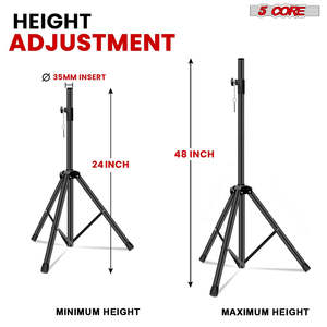 5 Core Speaker Stand 4Ft Adjustable Heavy Duty PA DJ <b>Tripod</b> Studio Monitor Stands w 35mm Insert - Product Image 6