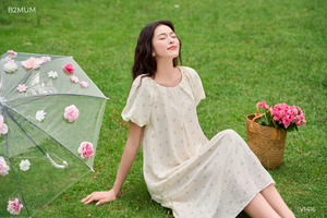 V1416 Vestido de lino súper fresco y suave para mujeres embarazadas Patrón de lazo Ropa de maternidad a precio mayorista - Product Image 2