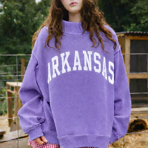 Women Oversized <b>Stand</b> Collar Printed Sweatshirt Winter Casual Street Fashion Soft Fabric Loose Fit Pullover - Product Image 5