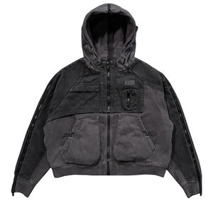 Vêtements de travail courts rétro personnalisés, patchwork lavé à fermeture éclair complète, style de rue surdimensionné, Hip Hop pour hommes - Product Image 1