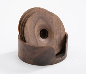 Posavasos de madera de mango indio moderno, exhibición de taza grabada con flores para restaurantes - Product Image 3