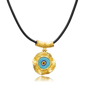 Blue Eye Design Cuir 22K Vintage Collier Charme En Gros Turc Fabriqué À La Main 925 Bijoux En Argent Sterling - Product Image 4