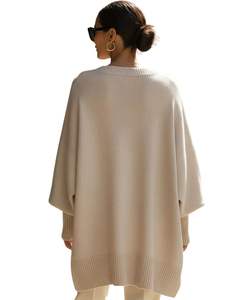 Women <b>Beige</b> Oversized Knit Poncho Sweater Winter Loose Fit Batwing Sleeve Soft Warm Pullover <b>Top</b> Casual Fashion Winterwear Cozy - Product Image 2