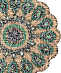 Tapis de table en verre rond de 14 pouces fait à la main perles blanches élégantes avec perles argentées et dorées tapis et tampons de qualité supérieure - Product Image 5