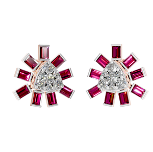 Pendientes de oro macizo de 14K rubí brillante diamante Baguette corte racimo tachuelas joyería fina regalo para mujeres niñas para boda IGI - Product Image 2