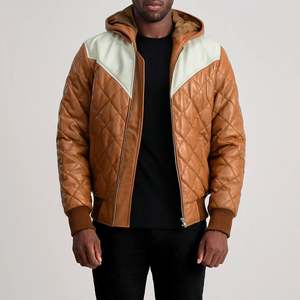 Veste bomber en cuir d'agneau véritable Norman Tan, à capuche, avec fermeture éclair, style décontracté réversible, taille XS - Product Image 1