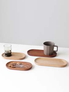 Plateau de service moderne en bois multi-usages, forme ovale, conçu pour l'organisation du bureau, pour ranger les fournitures de bureau, les bouteilles d'eau, les collations - Product Image 6