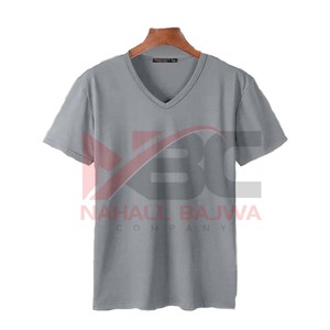 T-shirt col V pour homme 100% coton Logo personnalisé T-shirts vierges noirs pour homme - Product Image 3