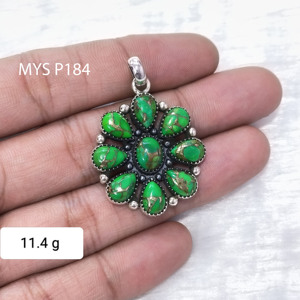 Colgantes de Plata con Turquesa Verde Cobre, Colgantes de Plata de Ley con Alto Pulido y Joyería de Plata al por Mayor - Product Image 1