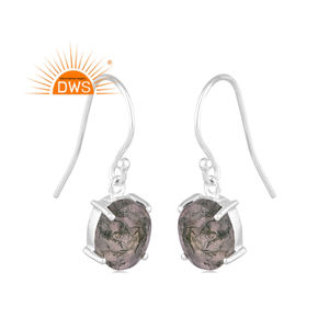 ต่างหูอัญมณีห้อยอัญมณีมอสอาเกตสีเงินสเตอริ925 - Product Image 1