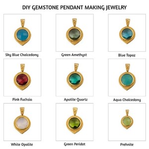 Prehnite Gemstone 12mm Pendentif Plaqué Or Forme Poire avec Pierre Ronde Argent Métal Laiton Fait Cadeau - Product Image 6