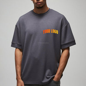 Custom <b>Logo</b> Acid Wash 220GSM 100% Cotton Black T-Shirts New High Street Oversized Vintage Style Knitted OEM Customized for Men - Product Image 1