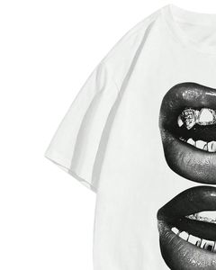 Custom <b>Men</b> White Lips Graphic Print Oversized T Shirt Streetwear Cotton Short Sleeve Casual Loose Fit Modern Fashion Tee <b>Top</b> - Product Image 3