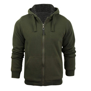 Sweat-shirt à capuche en molleton vert olive pour homme, coupe classique, poche avant zippée, vêtement décontracté pour l'automne - Product Image 3