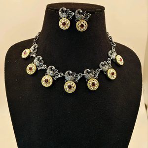 Collar de Gargantilla de media luna oxidada y floral para fiestas de boda para mujeres Producto a granel hecho a mano - Product Image 1