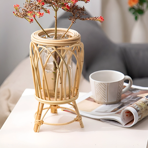 ความสง่างามทางพฤกษศาสตร์ธรรมชาติทอหวายแก้วแจกันดอกไม้ขาตั้งยกระดับดอกไม้ของคุณด้วยแจกันตกแต่งเสน่ห์ทอสําหรับตกแต่งบ้าน - Product Image 1