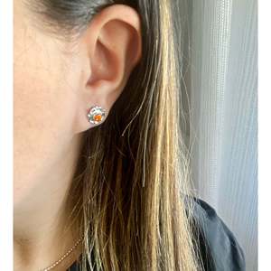 Zuni Handmade Orange Opal & <b>Sterling</b> <b>Silver</b> Flower <b>Stud</b> Earrings Bezel Setting for Gift - Product Image 2