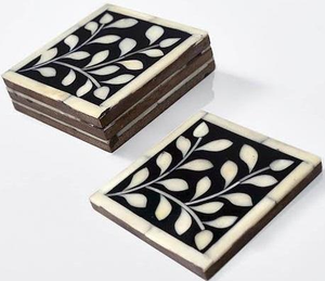 Sous-verres classiques en incrustation de fleurs sur base en bois, écologiques, fabriqués à la main, pour tables, maison et cadeaux - Product Image 4