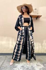 Atractivo vestido Kimono Tie Dye para mujer Casual largo hasta el suelo cubierta con dos piezas de manga larga tejido pijama ecológico - Product Image 4