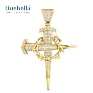 14K chapado en oro blanco 925 plata esterlina Iced Crown of Thorns Nail Cross Pendant Hip Hop Style Moissanite Jewelry - Product Image 5