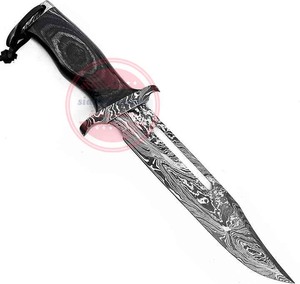 Cuchillo de Damasco Bowie hecho a mano personalizado, cuchillo de caza de hoja fija - Product Image 5