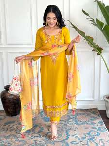 Designer Embroidery Sequence Work Viscose Chinon <b>Kurti</b> With Viscose Chinon Bottom And Organza Tabby Dupatta Set - Product Image 5