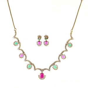 Antique Handmade Stone Necklace <b>Set</b> With Matte Gold Plating 214421 Wholesaler Jewellery in India - Product Image 1