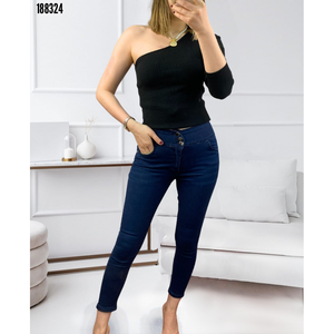 Jeans taille haute en Lycra, 38345 - Bleu marine - Product Image 4