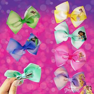 Ensemble cadeau de cheveux pour filles Disney Princess, nœuds pour cheveux pour enfants, 7 pièces, 4 pouces, différents modèles de princesses sur chaque pince, original sous licence H.E.R. - Product Image 1